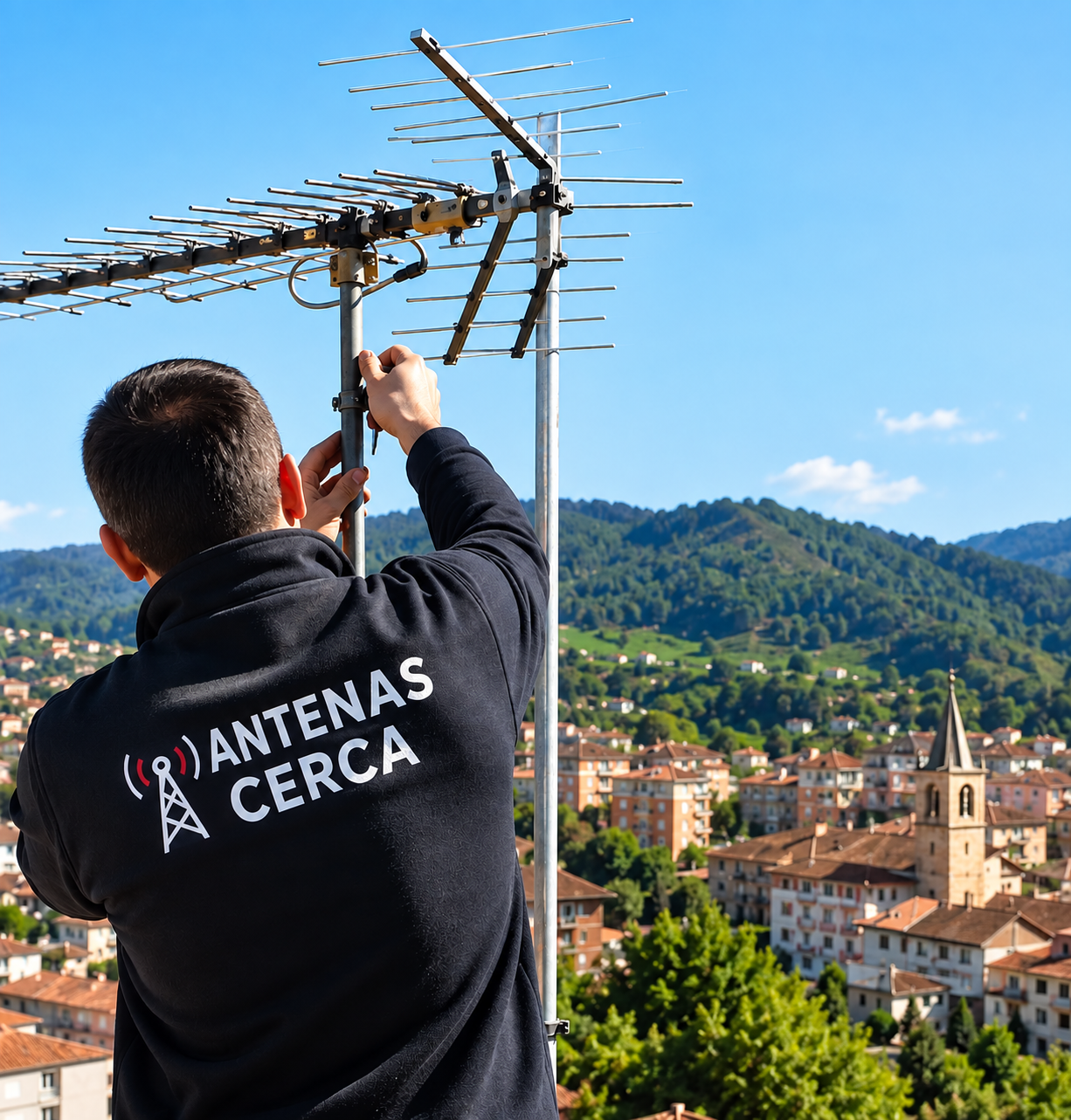 Técnico de antenas trabajando